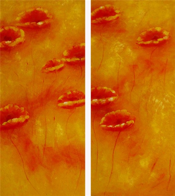 Tweeluik schilderij van 10 klaprozen