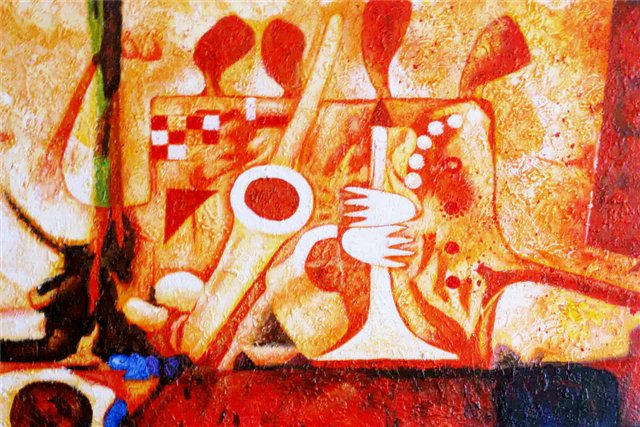 Schilderij abstract jazz orkest