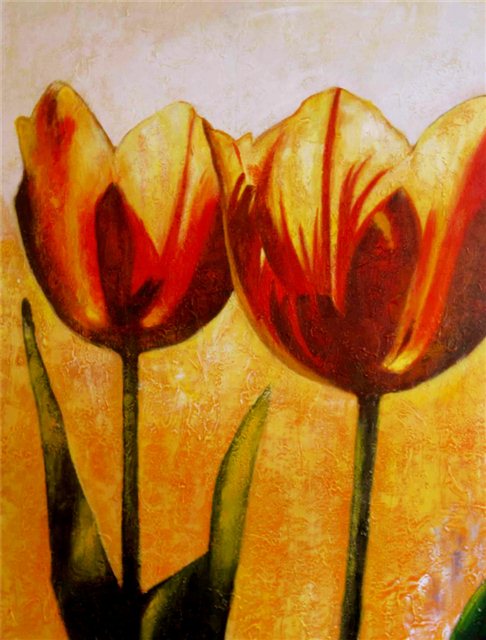 Schilderij van twee oranje tulpen