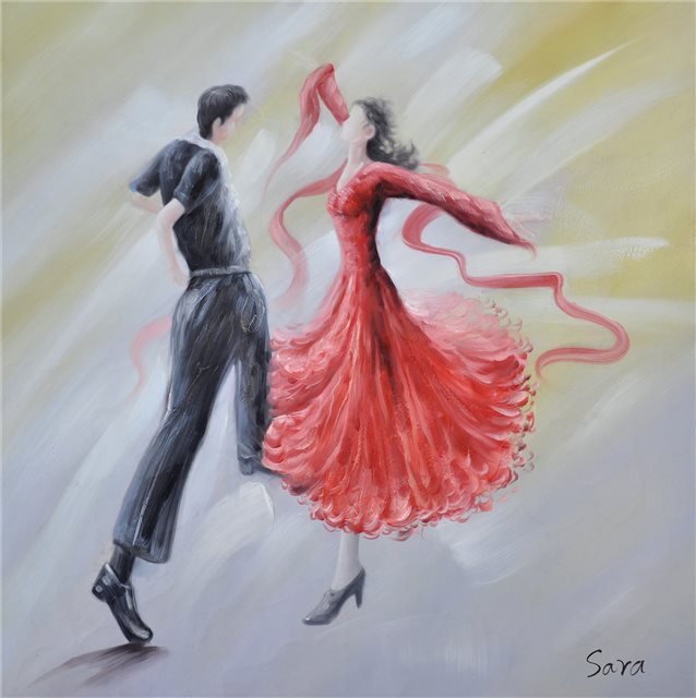 Schilderij van een stel dat aan het stijldansen is