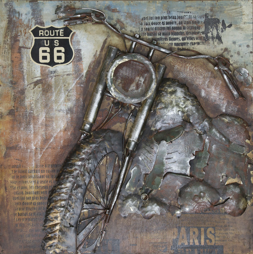 Metalen 3D-schilderij "Motor Route66"