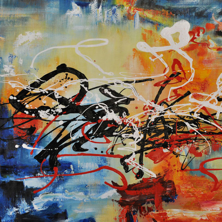 schilderij kleurrijk lijnenspel vierkant