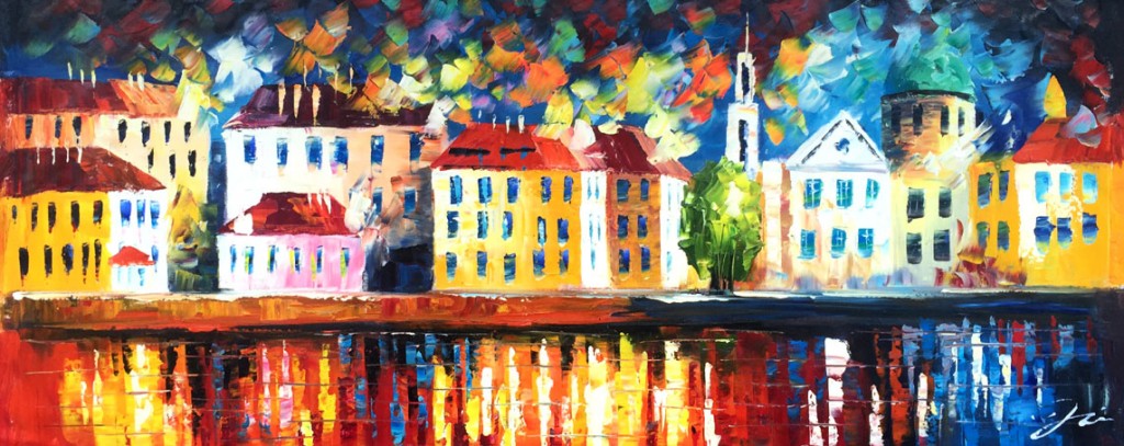 palet schilderij kleurrijke grachtenpanden