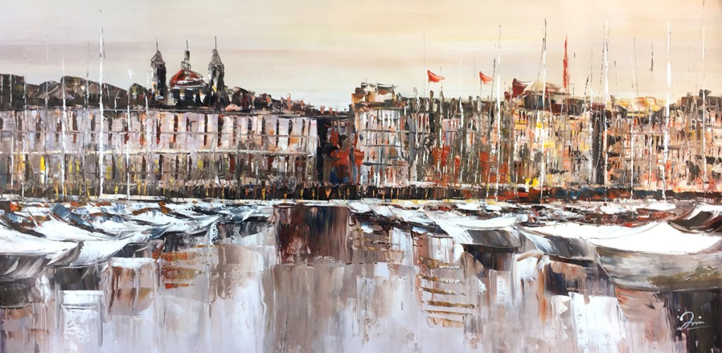schilderij zeilboten in de haven