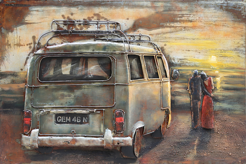 metalen schilderij vw busje camper zonsondergang 410