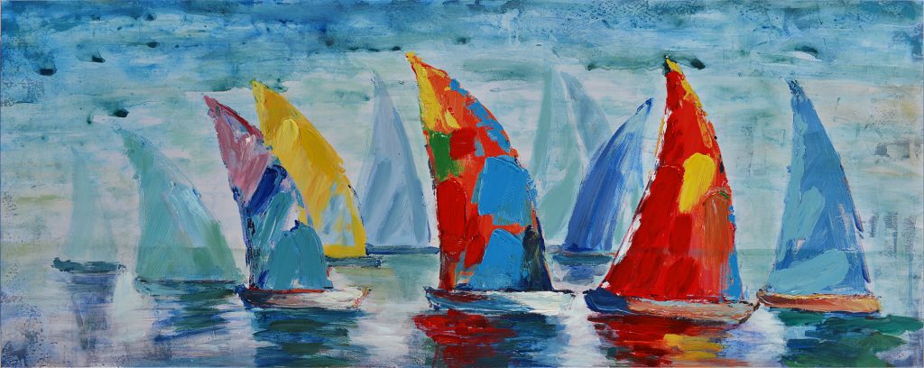 schilderij kleurrijke zeilbootjes CH88 150x60cm