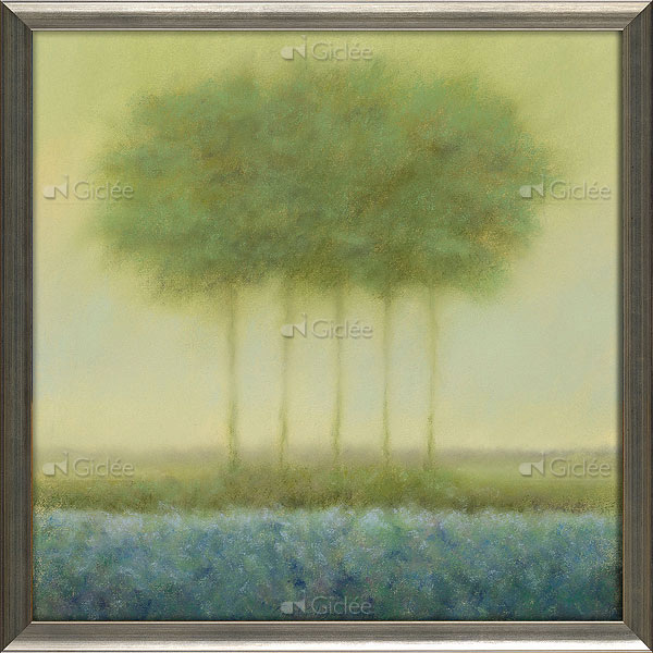 Blauw landschap met 5 bomen