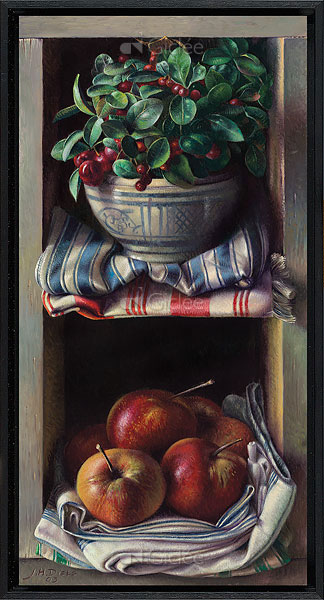 Kastje met sneeuwbes en appels