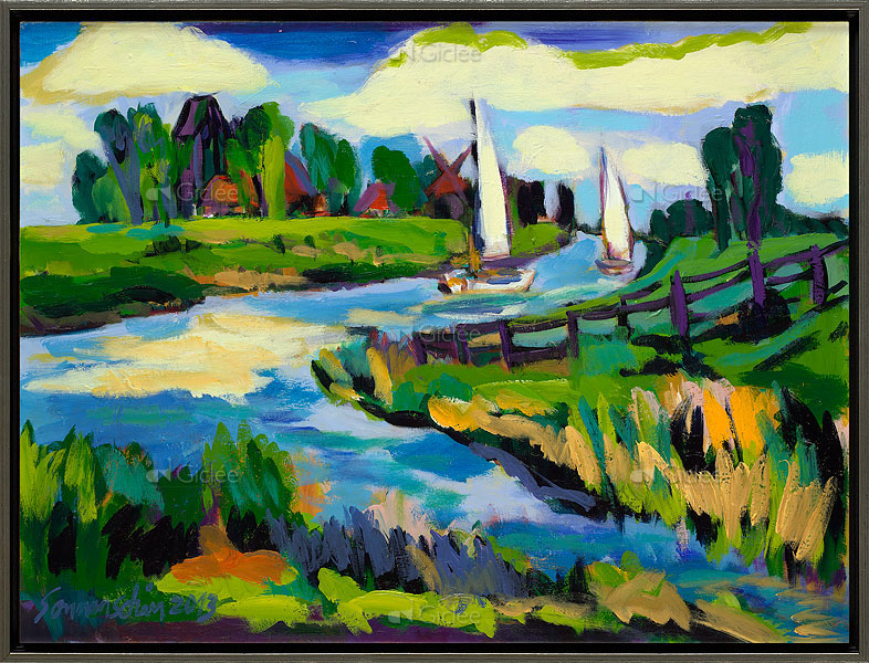 Zeilbootjes in landschap