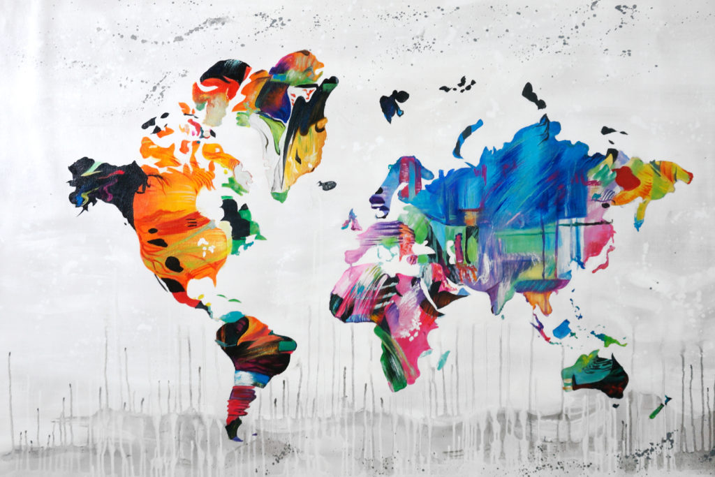 waterly schilderij wereldkaart