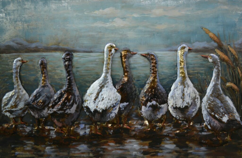 Eenden op een rij 102 metalen schilderij