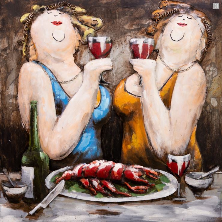 Metalen Schilderij Red Wine & Lobster date of the Twins