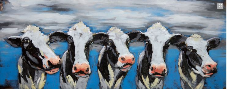 Metalen schilderij Koeien op een rij