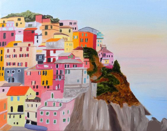 huisjes op een klif schilderij