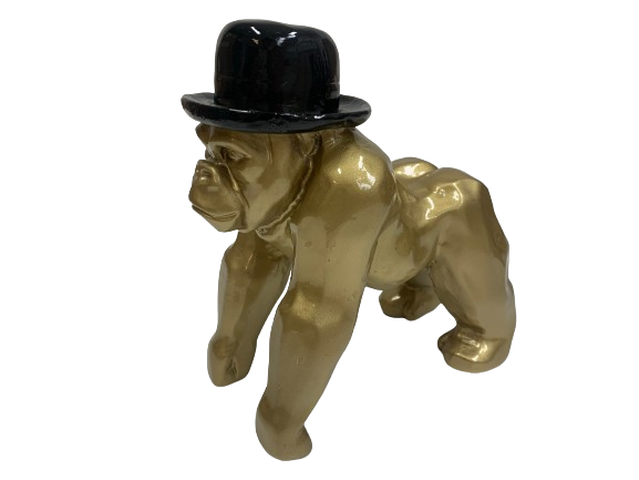 gouden gorilla aap met zwarte hoed