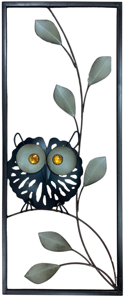 metalen wanddecoratie ronde uil in frame