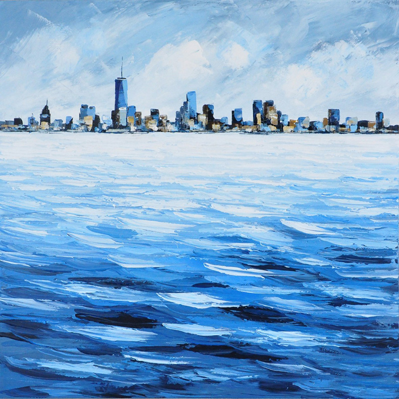 Schilderij Big City in Sight Wolkenkrabbers Zee GS-T3809