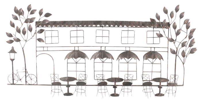 Terrasje met bomen 1295 metalen wanddecoratie