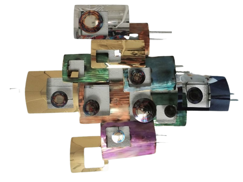 Metalen wanddecoratie Modern Influence Kleurrijk Cirkels Vierhoeken SG-FM32272