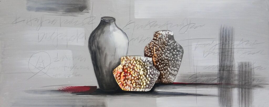 Schilderij Vases and Handwritten Words Vazen Tekst GS-P6521