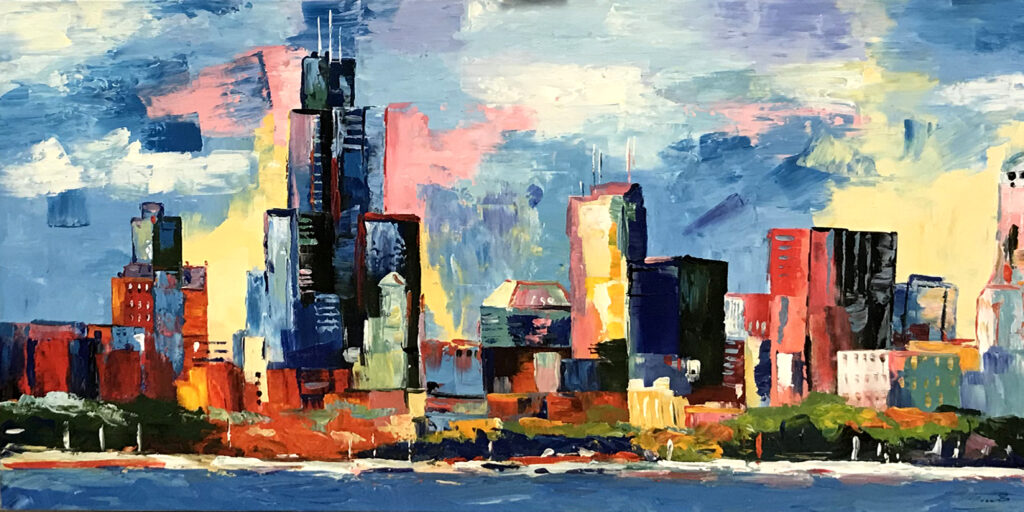 schilderij kleurrijke skyline parnorama