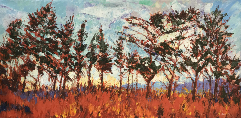 Schilderij Bomen in het Veld Landschap Oerwoud EA-MAS-174