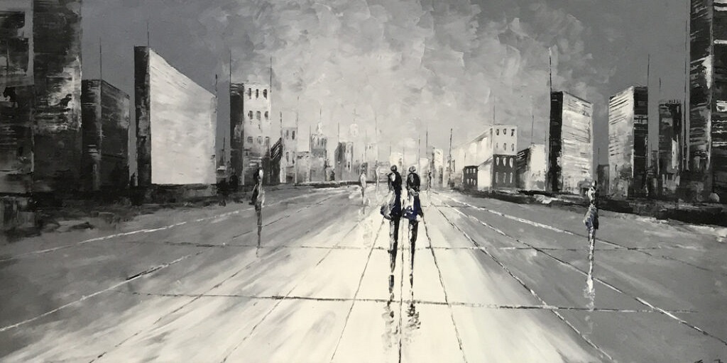 Schilderij Schaduwen in de Stad IV Centrum Figuren EA-MAS-188