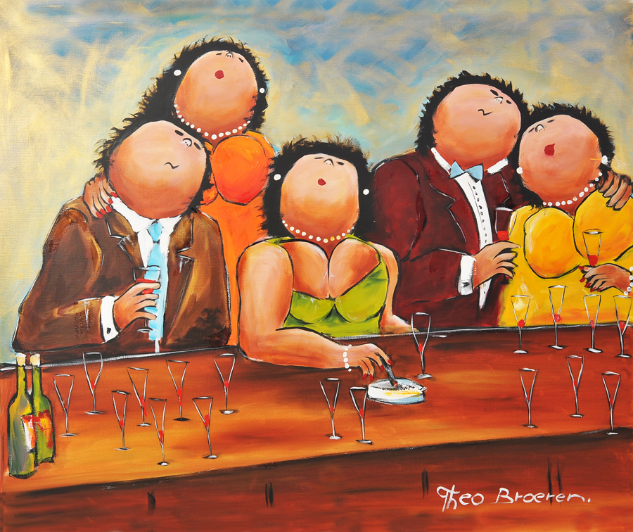 Aan de Bar Dikke Dames schilderij Theo Broeren