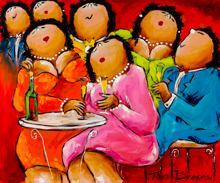 Gezellige Borrel Dikke Dames schilderij Theo Broeren
