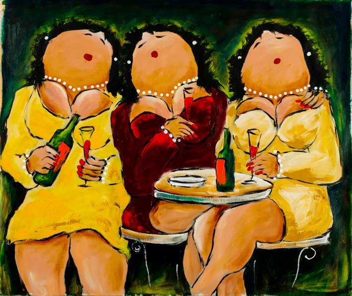 Gezelligheid al Om Dikke Dames schilderij Theo Broeren