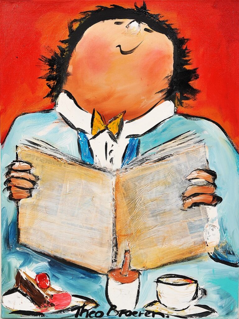 Krantje lezen Dikke Dames schilderij Theo Broeren