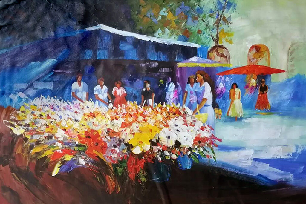 Schilderij Bloemenmarkt in Reims Personen Frankrijk Markt EA-MA-1700014