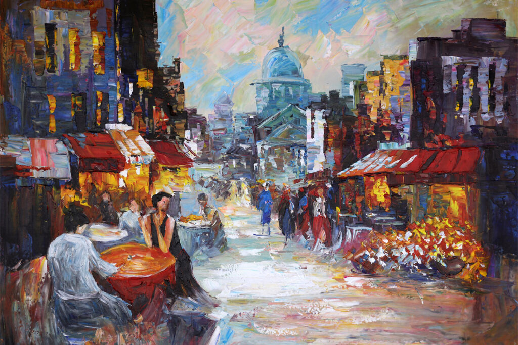 Schilderij Terrasjes in Parijs Frankrijk Voetgangers Romantisch EA-MA-1700019