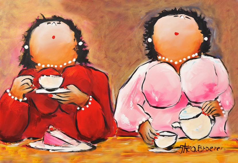 Theekransje Dikke Dames schilderij Theo Broeren F999