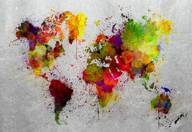 glasschilderij kleurrijke wereldkaart GLAS110160-123