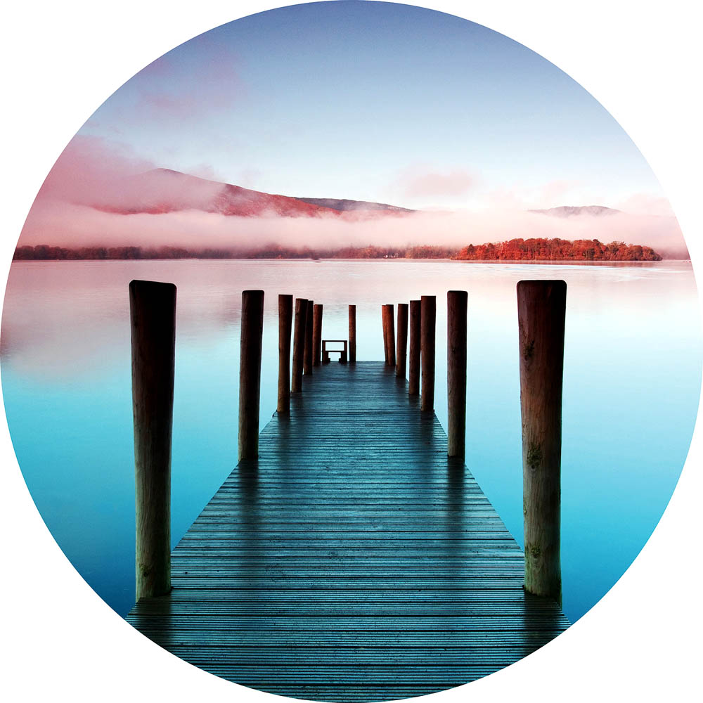 Rond glasschilderij Beautiful Lake Bridge Brug Meer Pilaren Bergen GS-S182