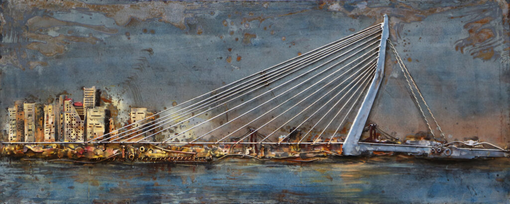 metalen schilderij erasmusbrug de zwaan rotterdam 439 60x150 cm