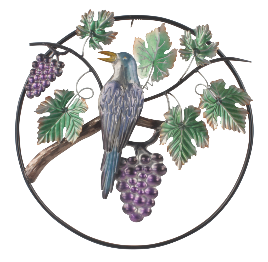 metalen wanddecoratie druiventak met vogel 1280