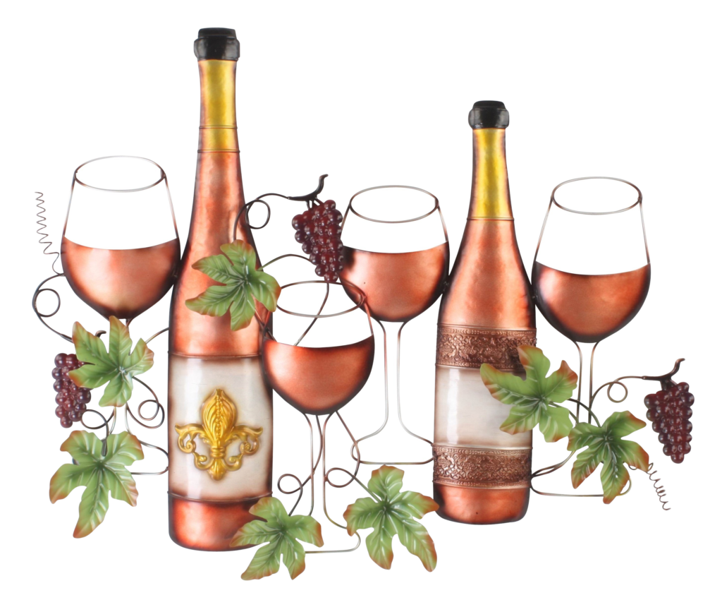 metalen wanddecoratie wijn en glazen 1298